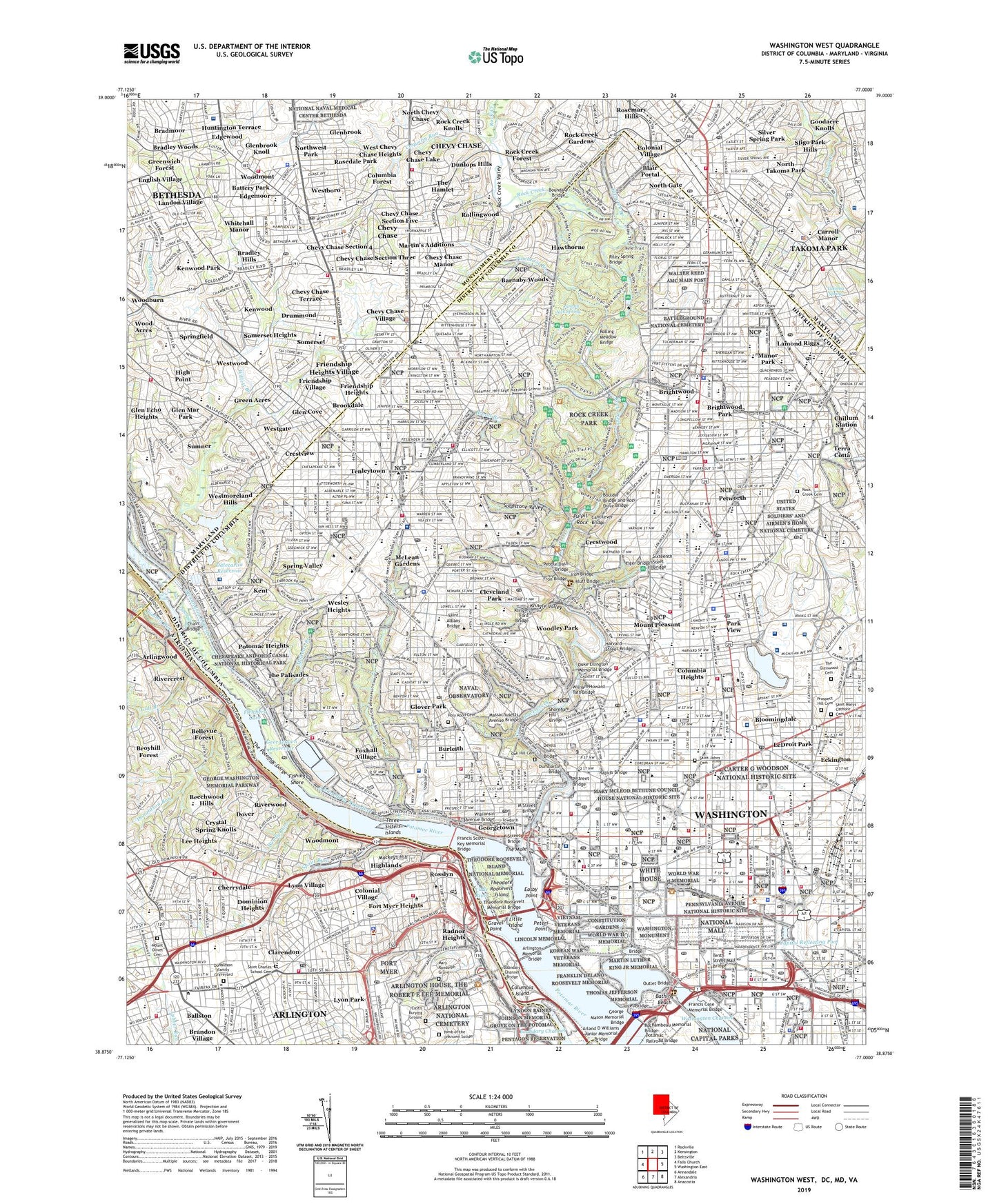 Washington West District of Columbia US Topo Map Image