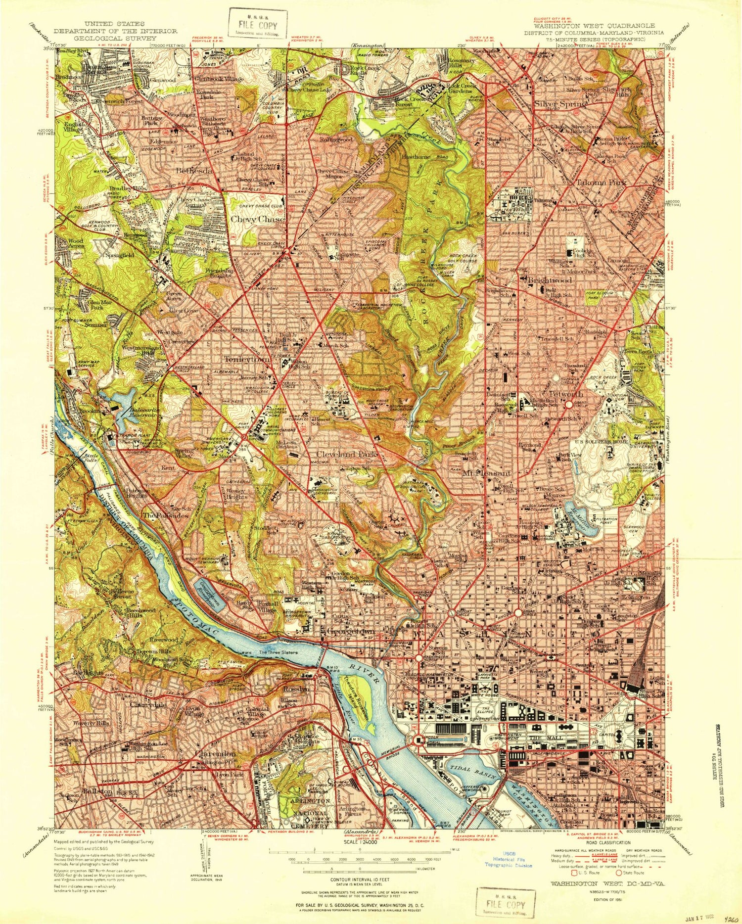USGS Classic Washington West District of Columbia 7.5'x7.5' Topo Map Image