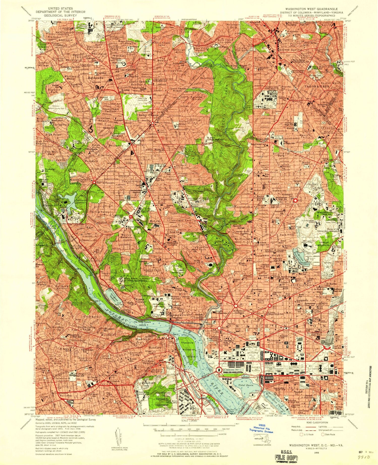 USGS Classic Washington West District of Columbia 7.5'x7.5' Topo Map Image