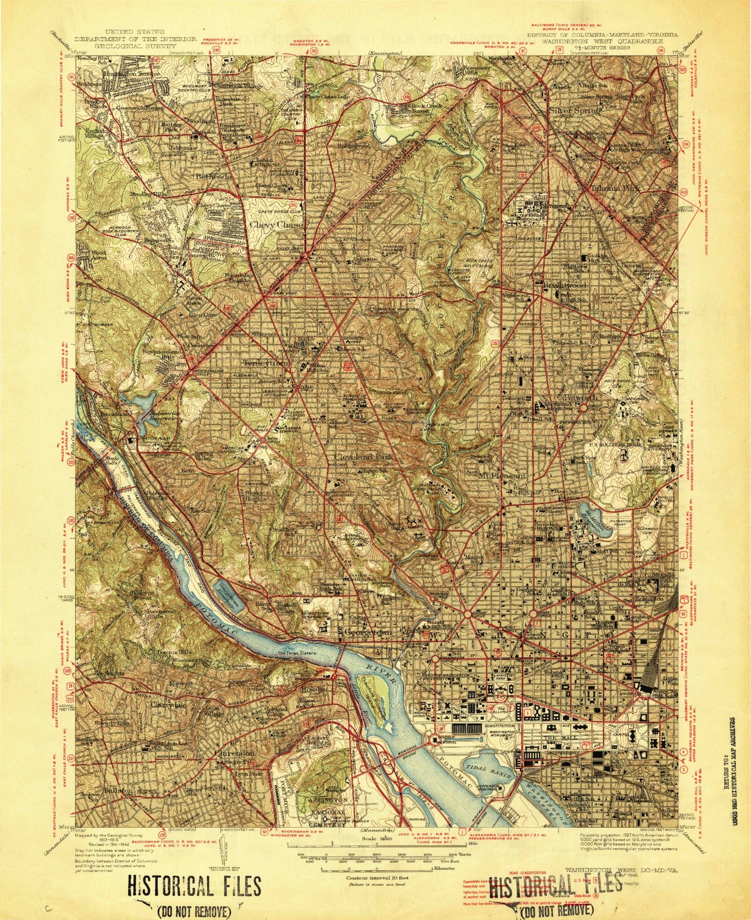 USGS Classic Washington West District of Columbia 7.5'x7.5' Topo Map Image