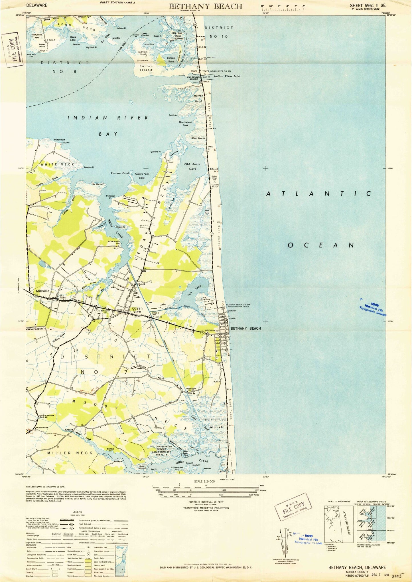 Classic USGS Bethany Beach Delaware 7.5'x7.5' Topo Map Image