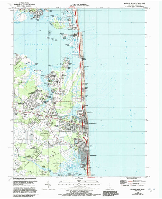 Classic USGS Bethany Beach Delaware 7.5'x7.5' Topo Map Image