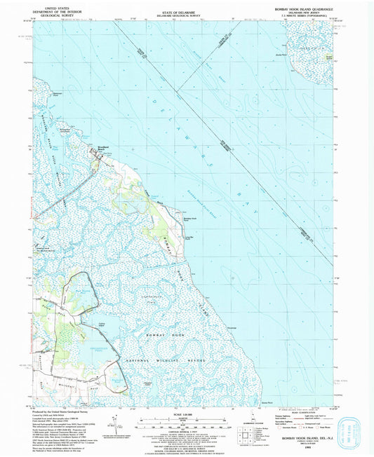 Classic USGS Bombay Hook Island Delaware 7.5'x7.5' Topo Map Image