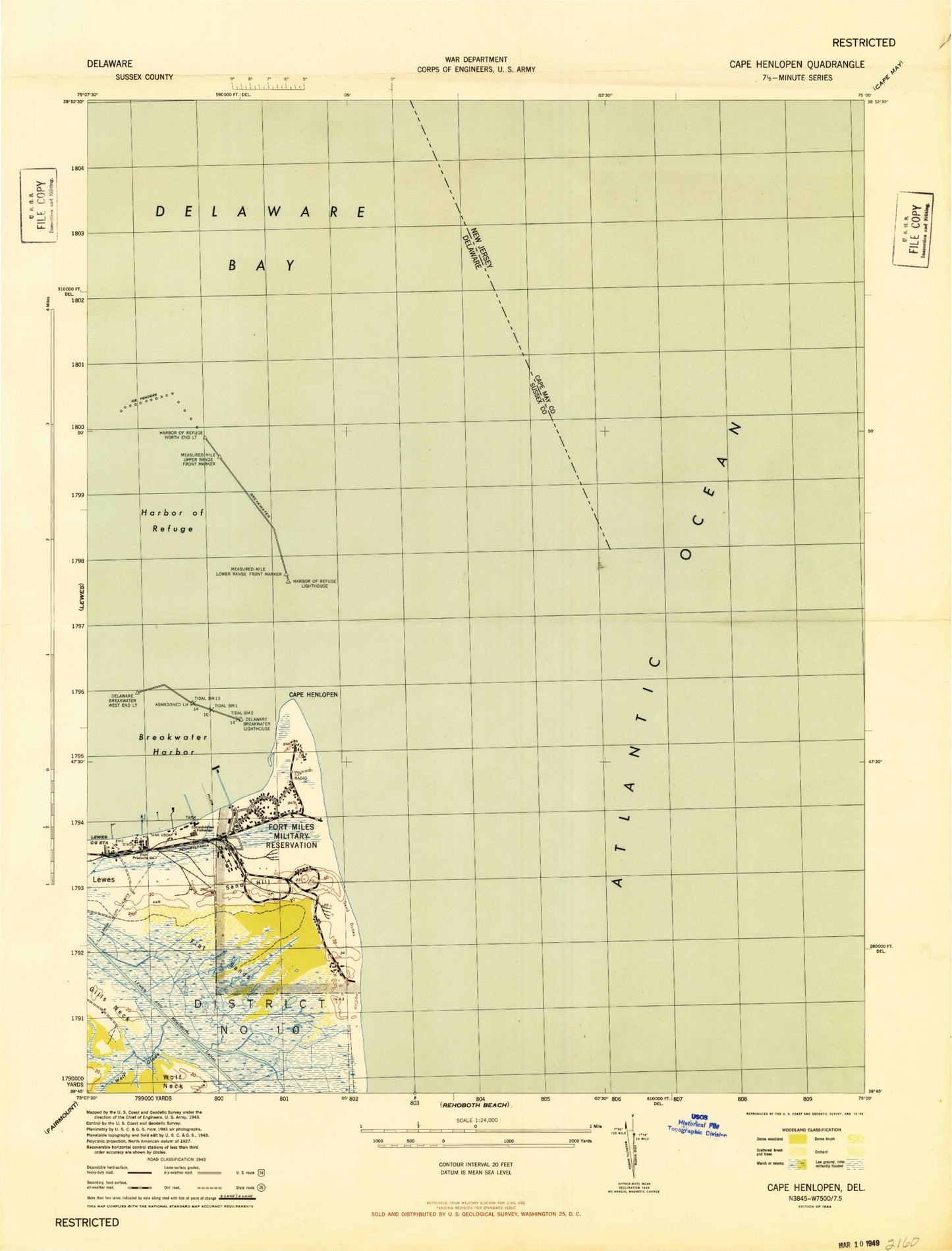 Classic USGS Cape Henlopen Delaware 7.5'x7.5' Topo Map Image