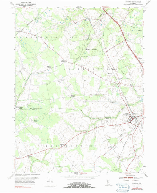 Classic USGS Clayton Delaware 7.5'x7.5' Topo Map Image