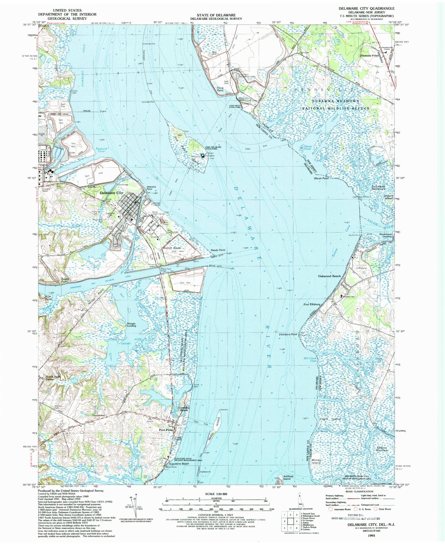 Classic USGS Delaware City Delaware 7.5'x7.5' Topo Map Image