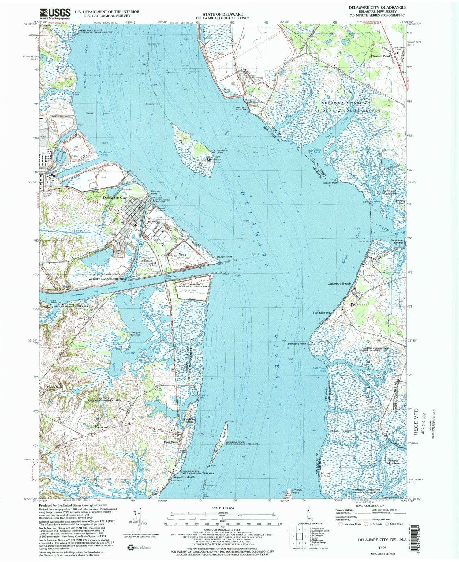 Classic USGS Delaware City Delaware 7.5'x7.5' Topo Map Image
