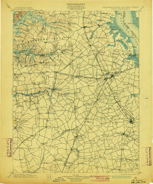 Historic 1899 Dover Delaware 30'x30' Topo Map Image