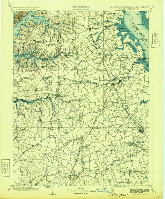Historic 1906 Dover Delaware 30'x30' Topo Map Image
