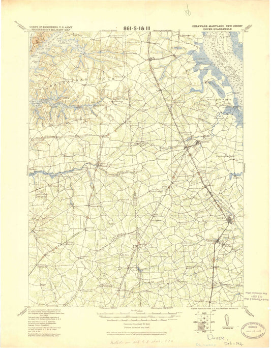 Historic 1920 Dover Delaware 30'x30' Topo Map Image
