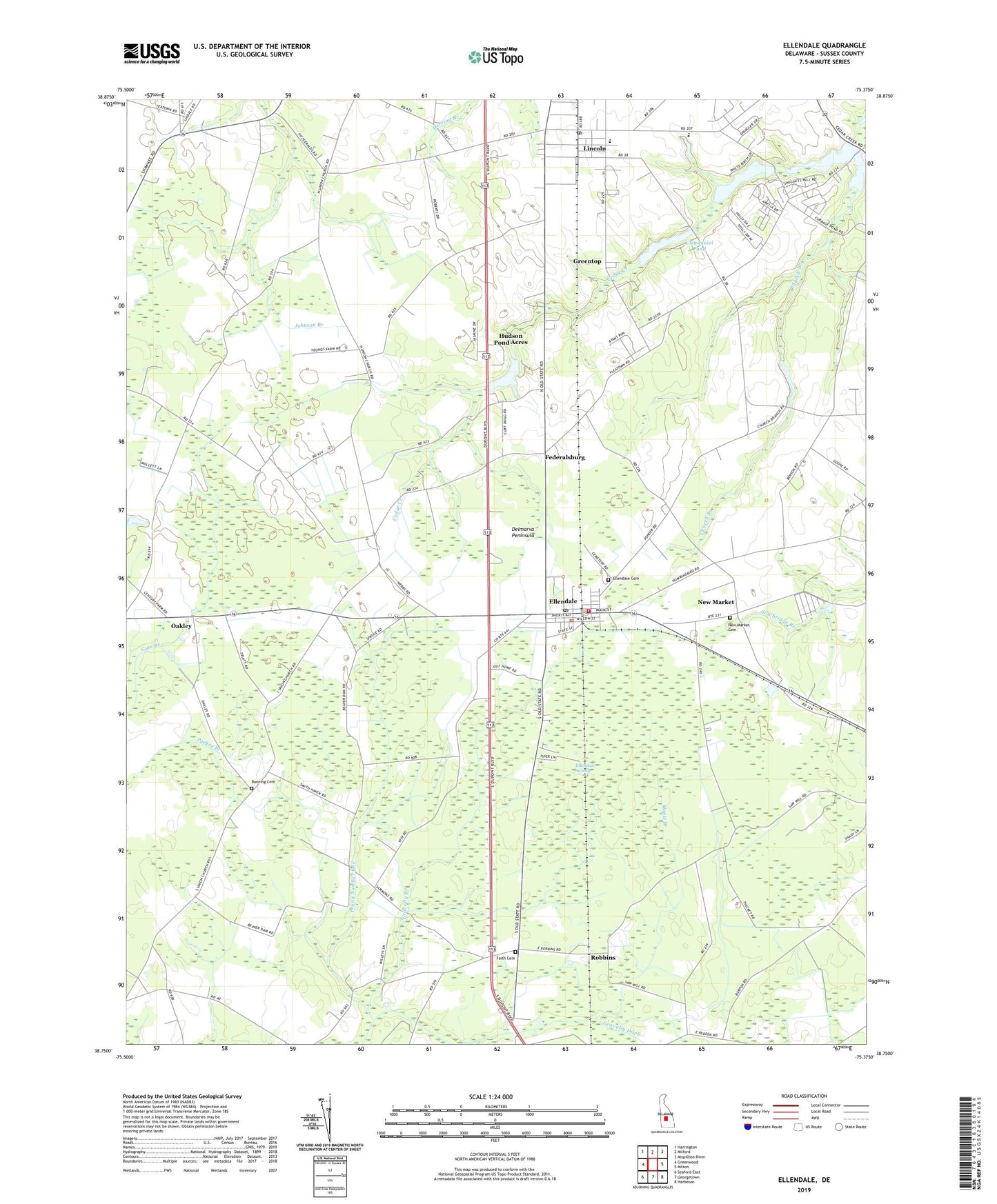 Ellendale Delaware US Topo Map Image