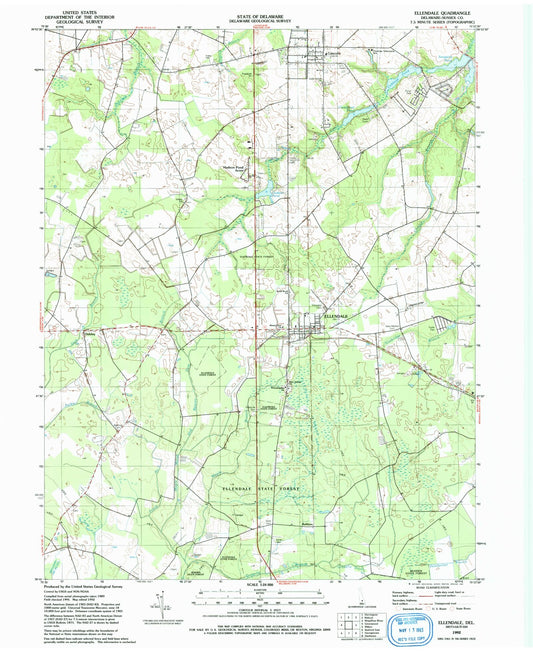 Classic USGS Ellendale Delaware 7.5'x7.5' Topo Map Image