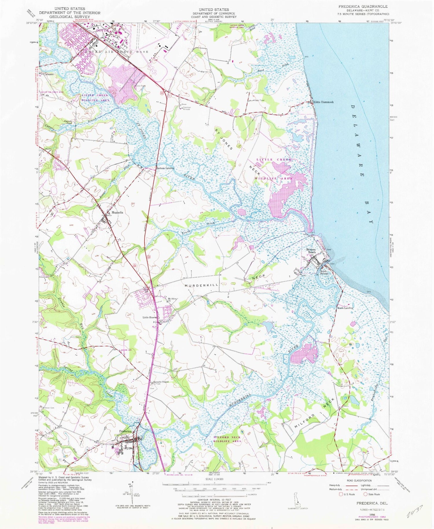 Classic USGS Frederica Delaware 7.5'x7.5' Topo Map Image