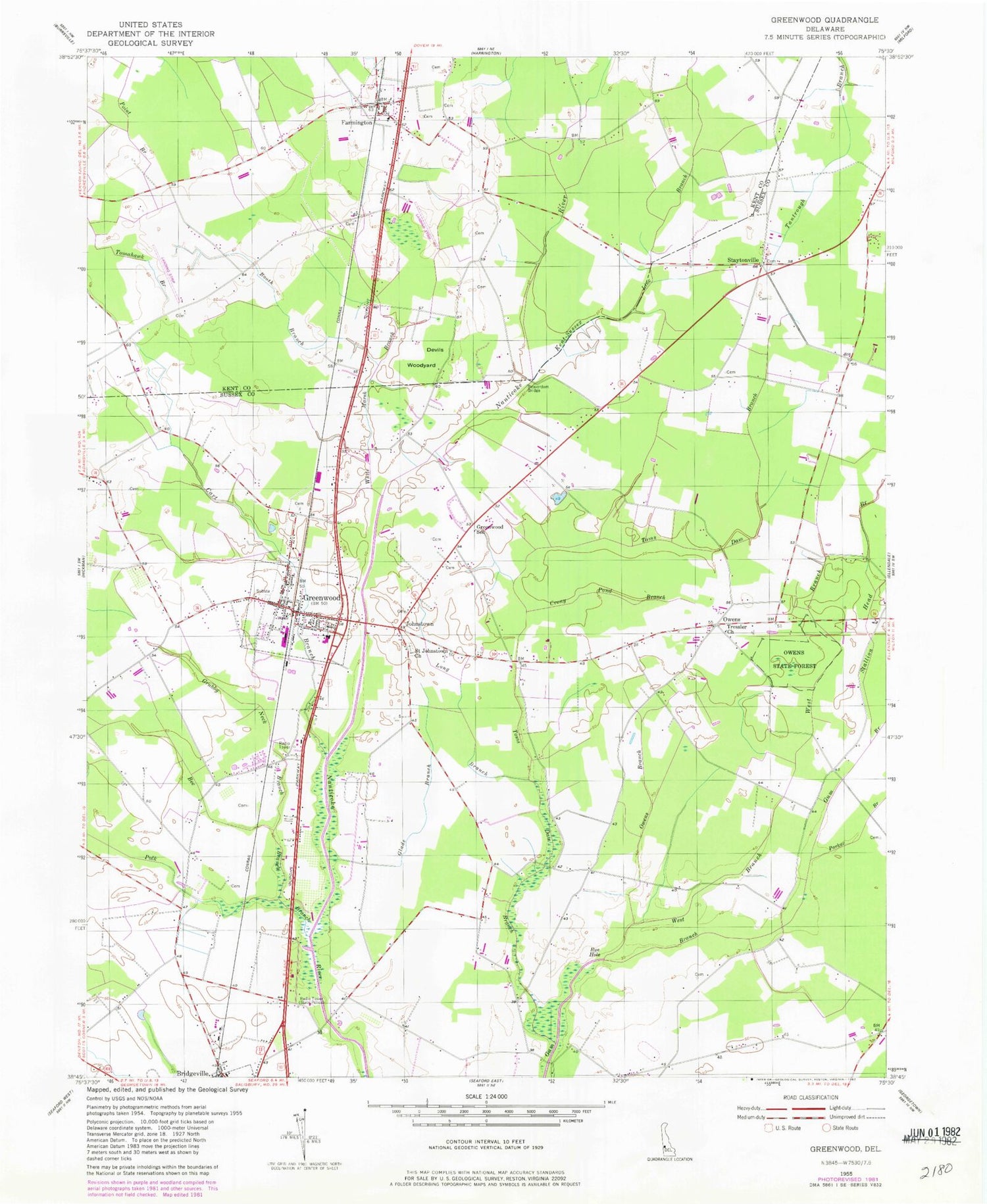 Classic USGS Greenwood Delaware 7.5'x7.5' Topo Map Image