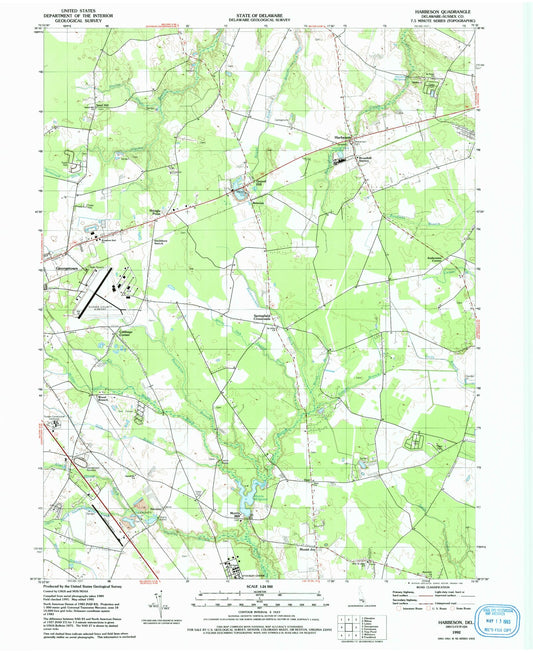 Classic USGS Harbeson Delaware 7.5'x7.5' Topo Map Image