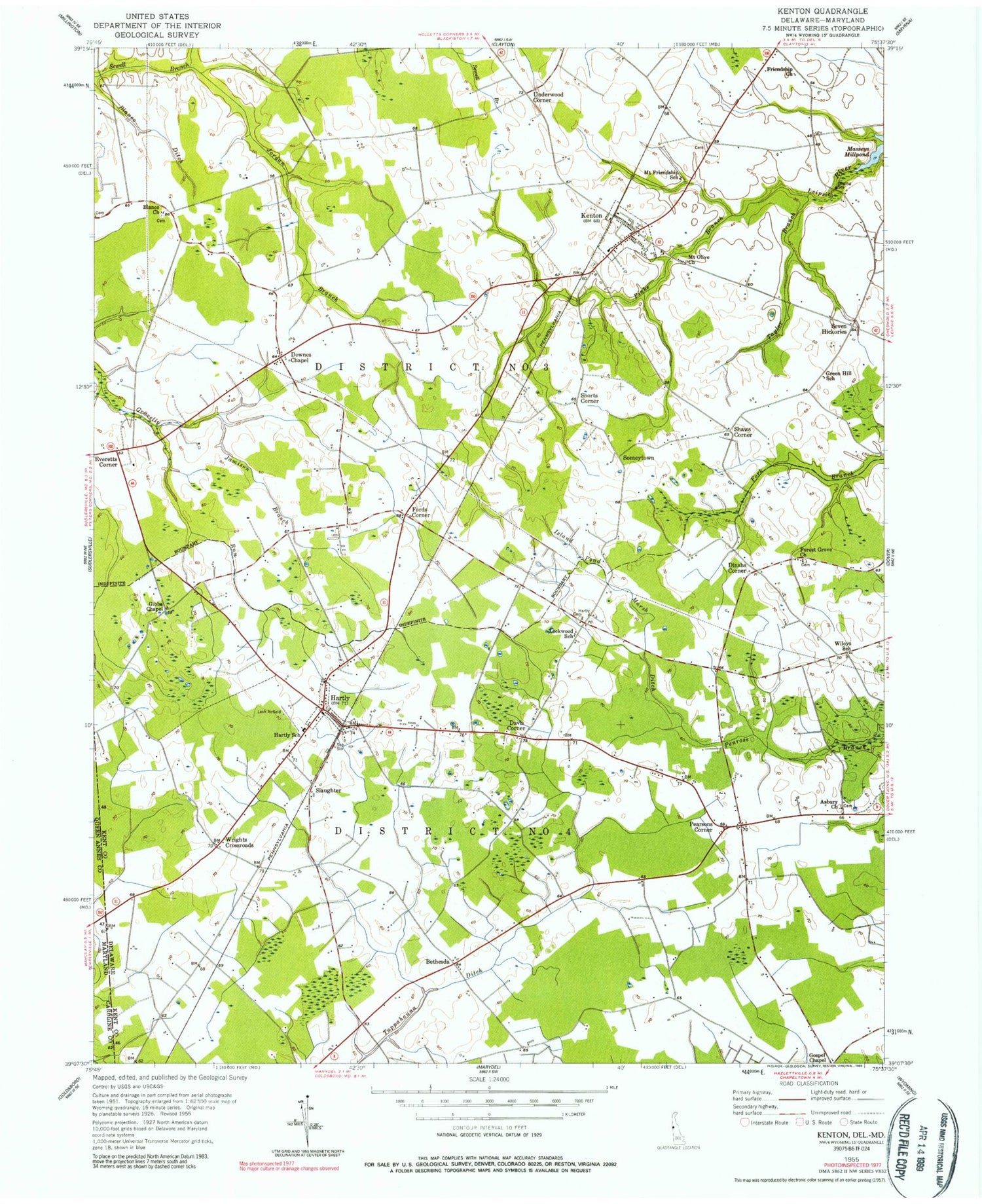 Classic USGS Kenton Delaware 7.5'x7.5' Topo Map Image