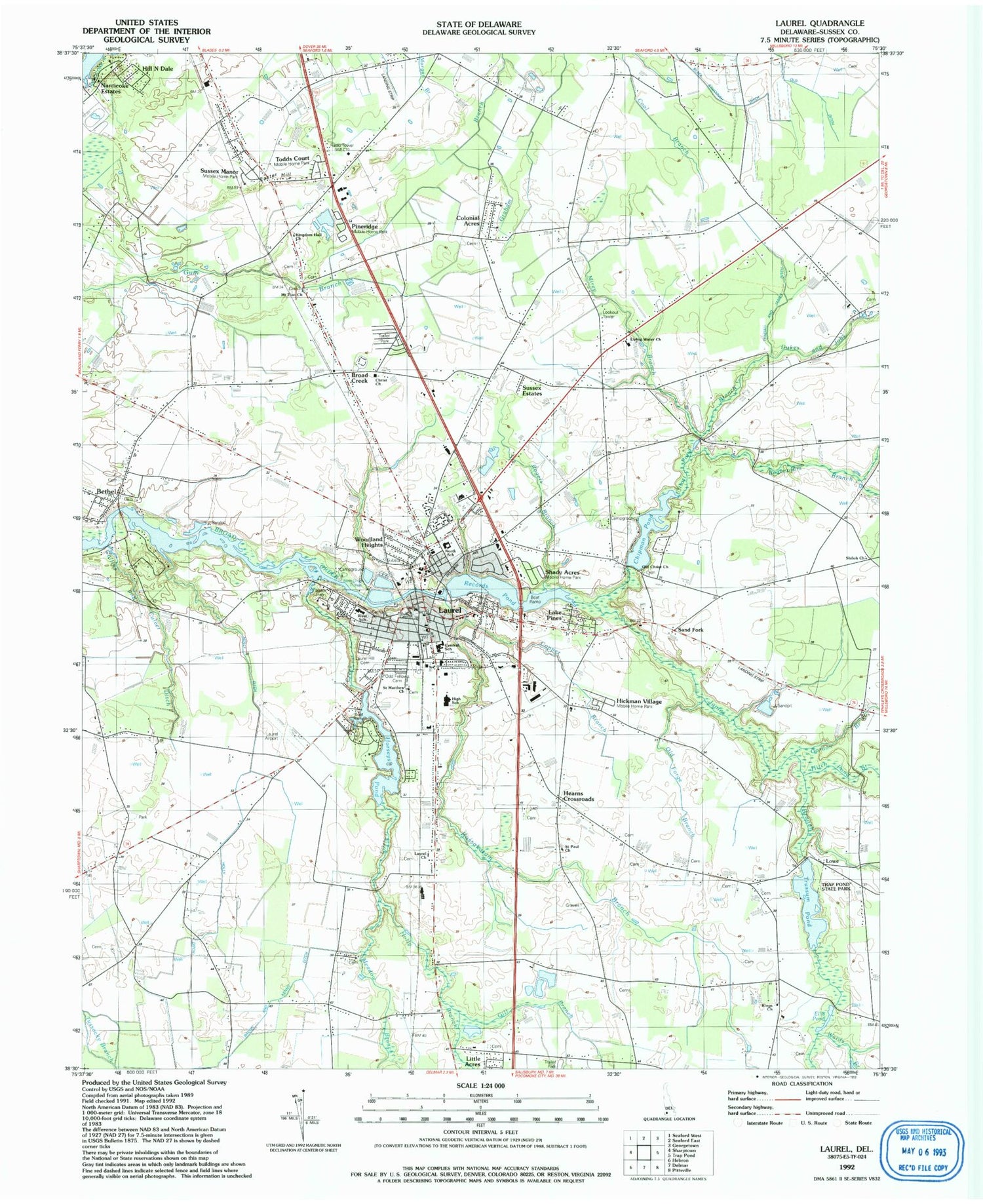 Classic USGS Laurel Delaware 7.5'x7.5' Topo Map Image