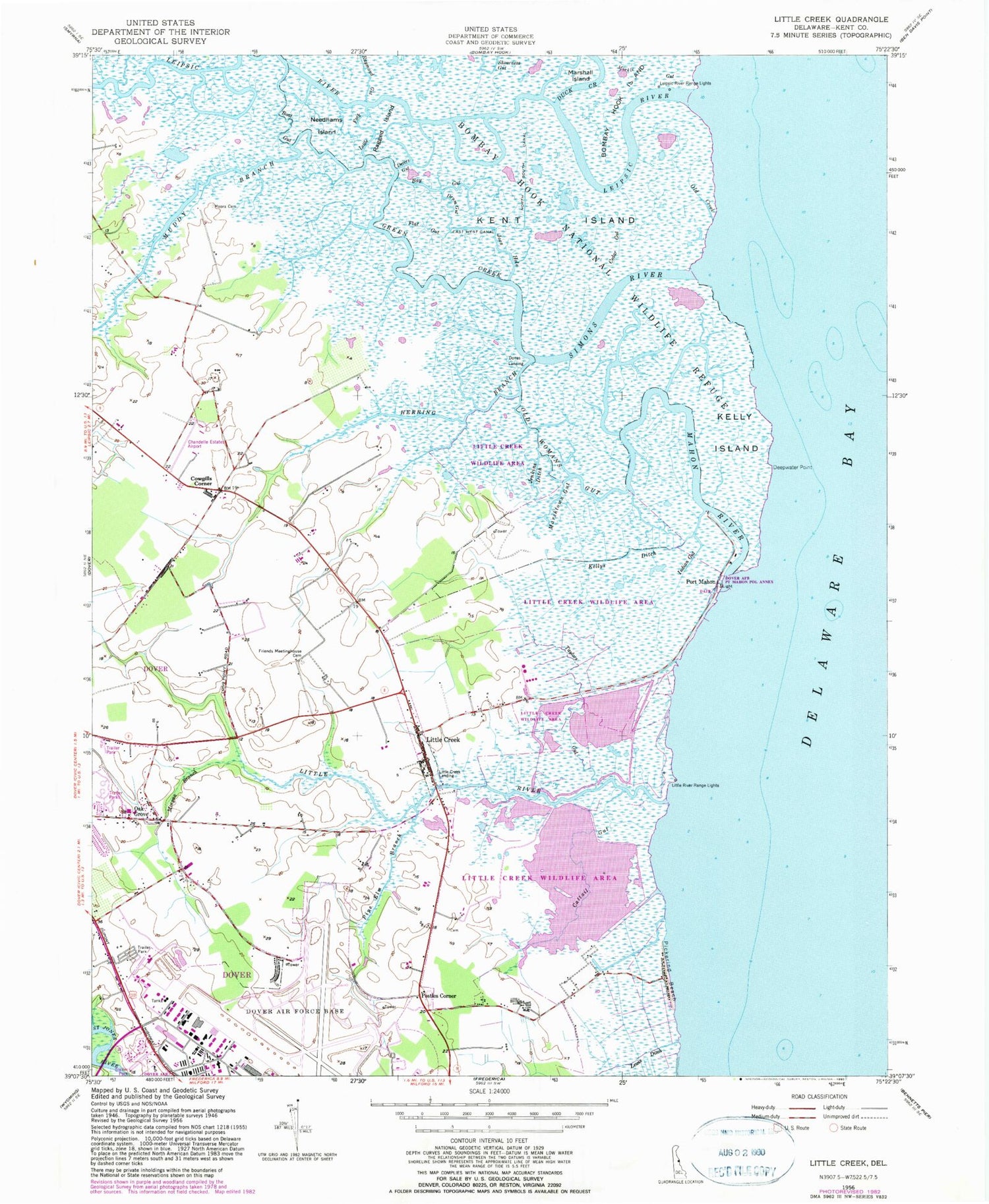 Classic USGS Little Creek Delaware 7.5'x7.5' Topo Map Image