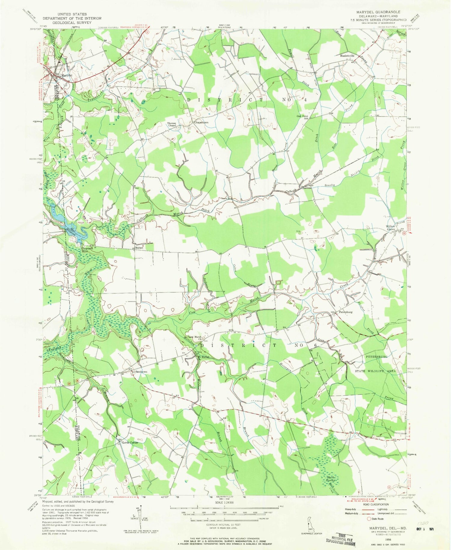 Classic USGS Marydel Maryland 7.5'x7.5' Topo Map Image