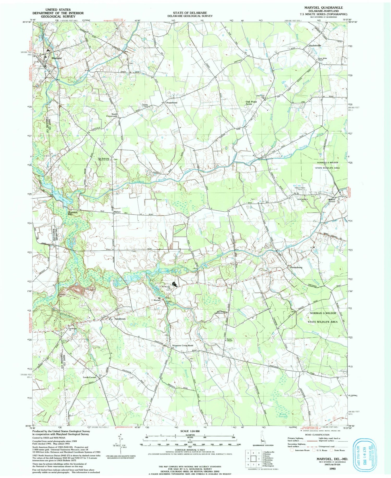 Classic USGS Marydel Maryland 7.5'x7.5' Topo Map Image