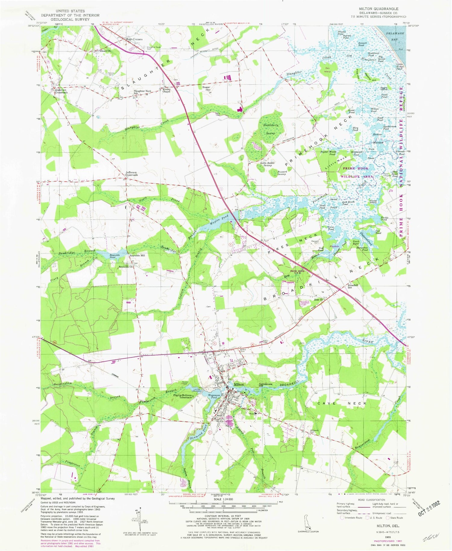 Classic USGS Milton Delaware 7.5'x7.5' Topo Map Image