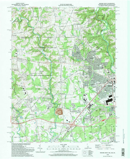 Classic USGS Newark West Delaware 7.5'x7.5' Topo Map Image
