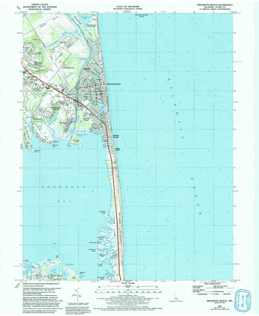 Classic USGS Rehoboth Beach Delaware 7.5'x7.5' Topo Map Image