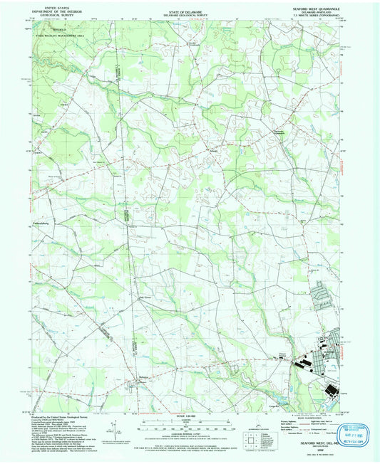 Classic USGS Seaford West Delaware 7.5'x7.5' Topo Map Image