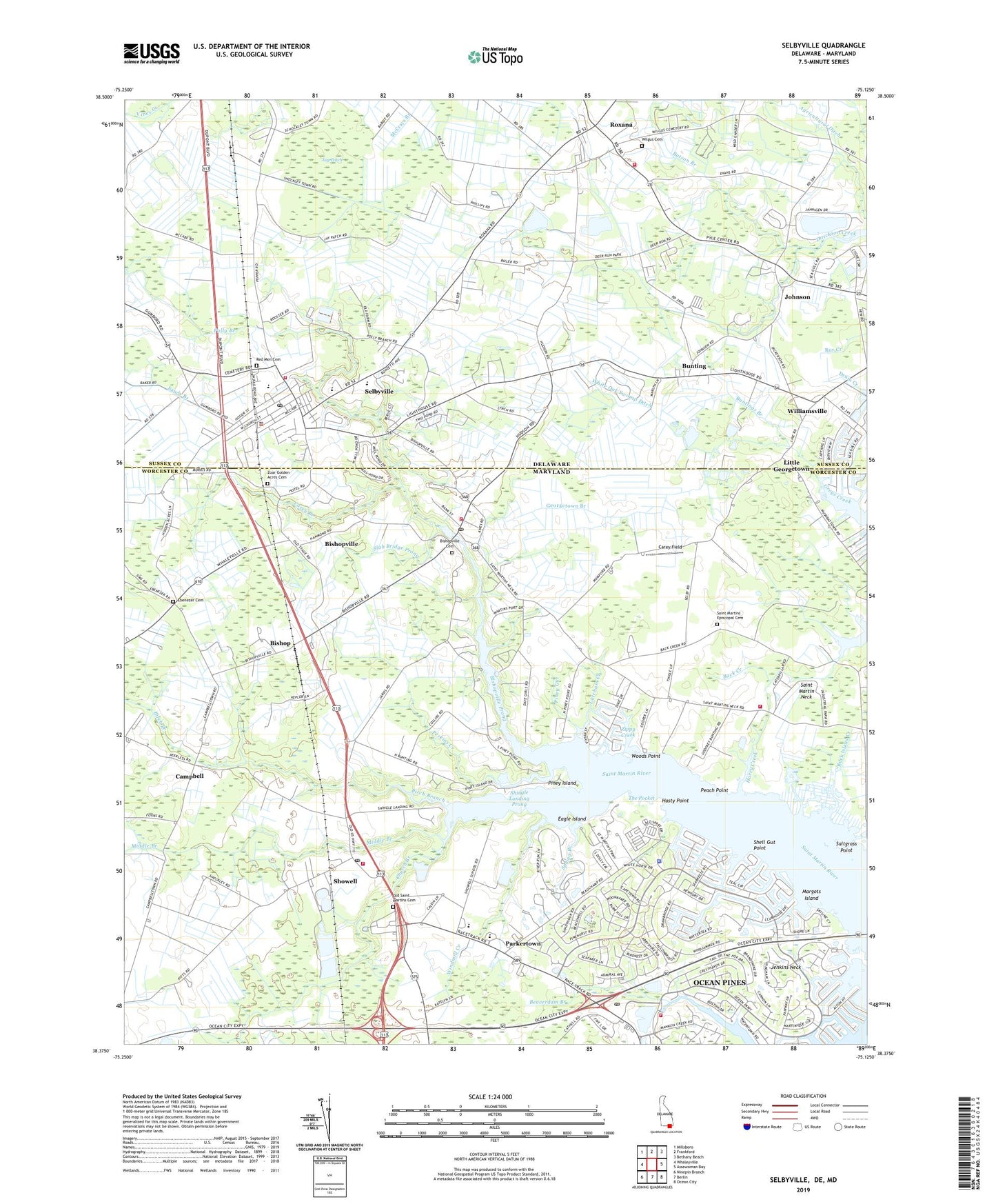 Selbyville Delaware US Topo Map Image