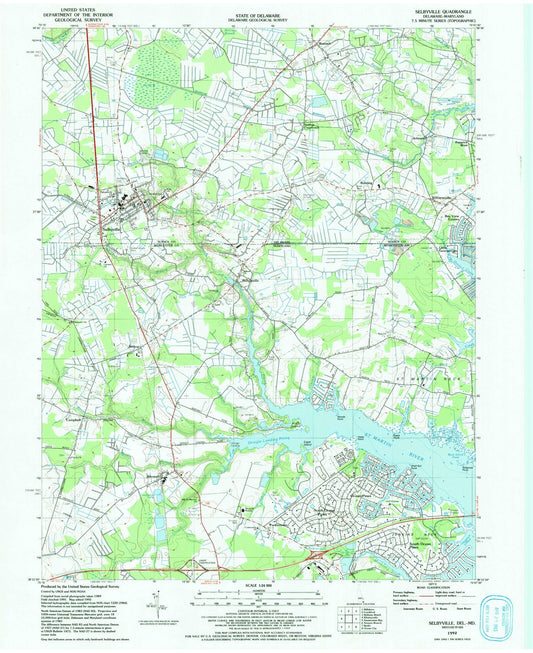 Classic USGS Selbyville Delaware 7.5'x7.5' Topo Map Image