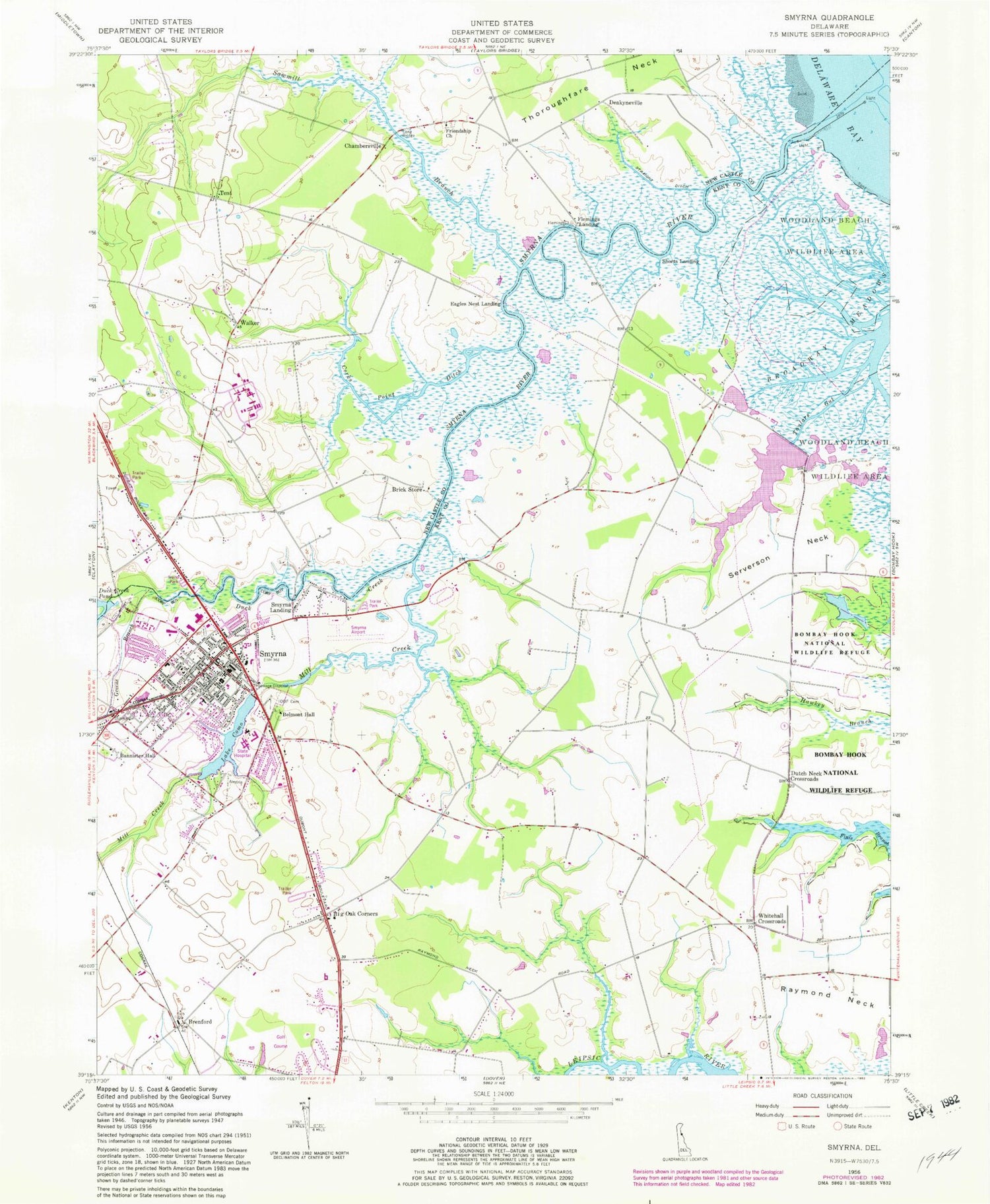 Classic USGS Smyrna Delaware 7.5'x7.5' Topo Map Image