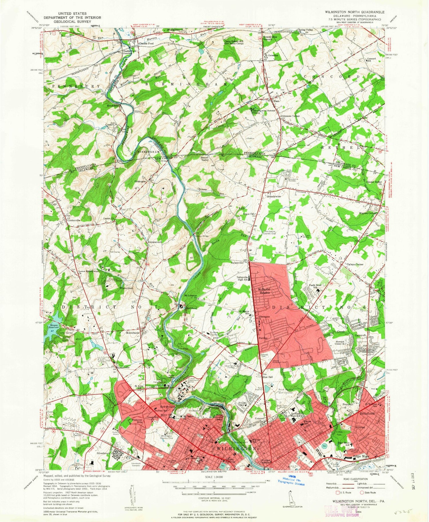Classic USGS Wilmington North Delaware 7.5'x7.5' Topo Map Image