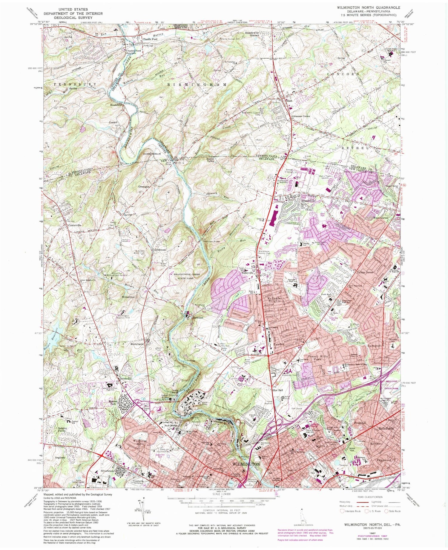 Classic USGS Wilmington North Delaware 7.5'x7.5' Topo Map Image