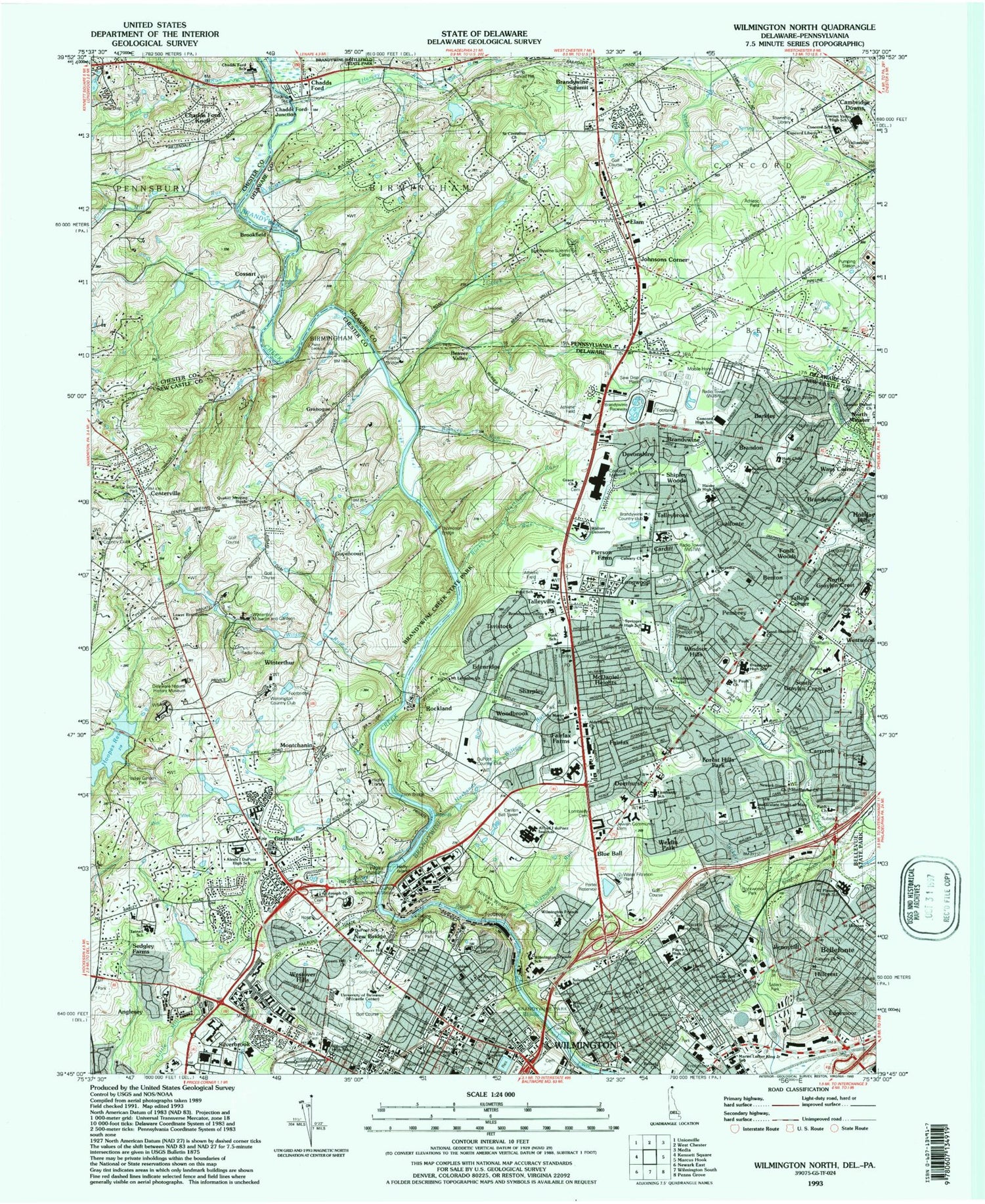 Classic USGS Wilmington North Delaware 7.5'x7.5' Topo Map Image