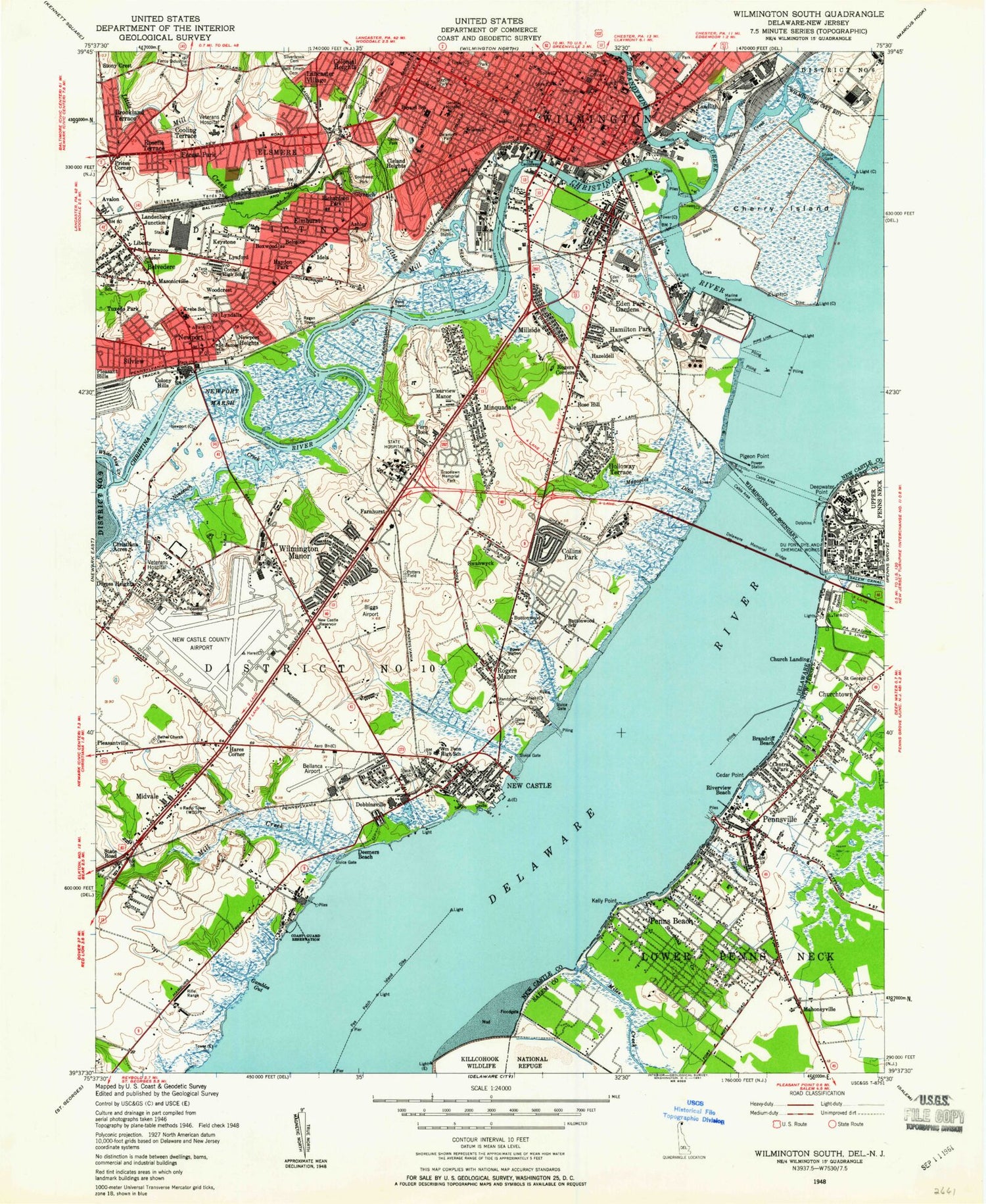 Classic USGS Wilmington South Delaware 7.5'x7.5' Topo Map Image