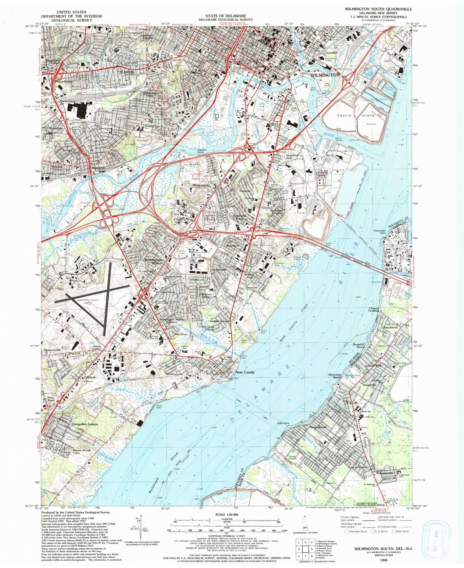 Classic USGS Wilmington South Delaware 7.5'x7.5' Topo Map Image