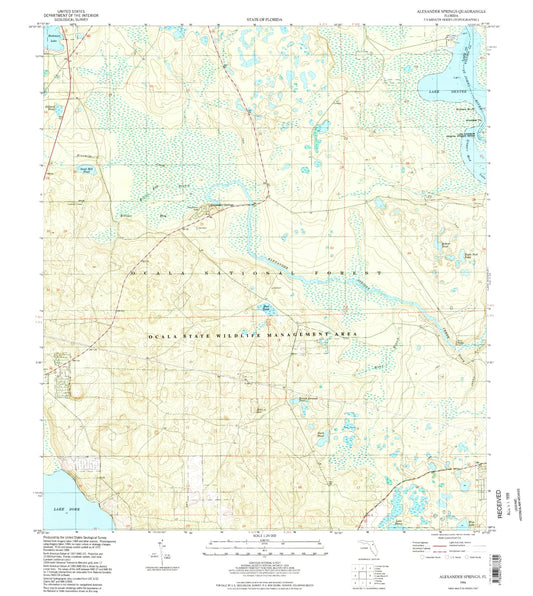 Classic USGS Alexander Springs Florida 7.5'x7.5' Topo Map Image