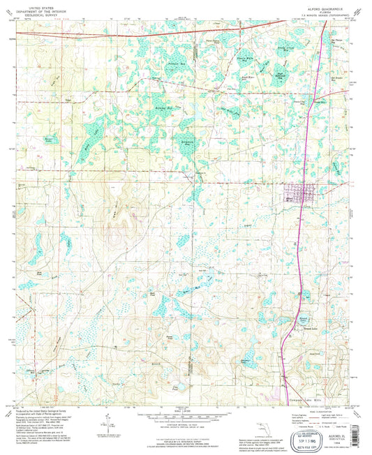 Classic USGS Alford Florida 7.5'x7.5' Topo Map Image