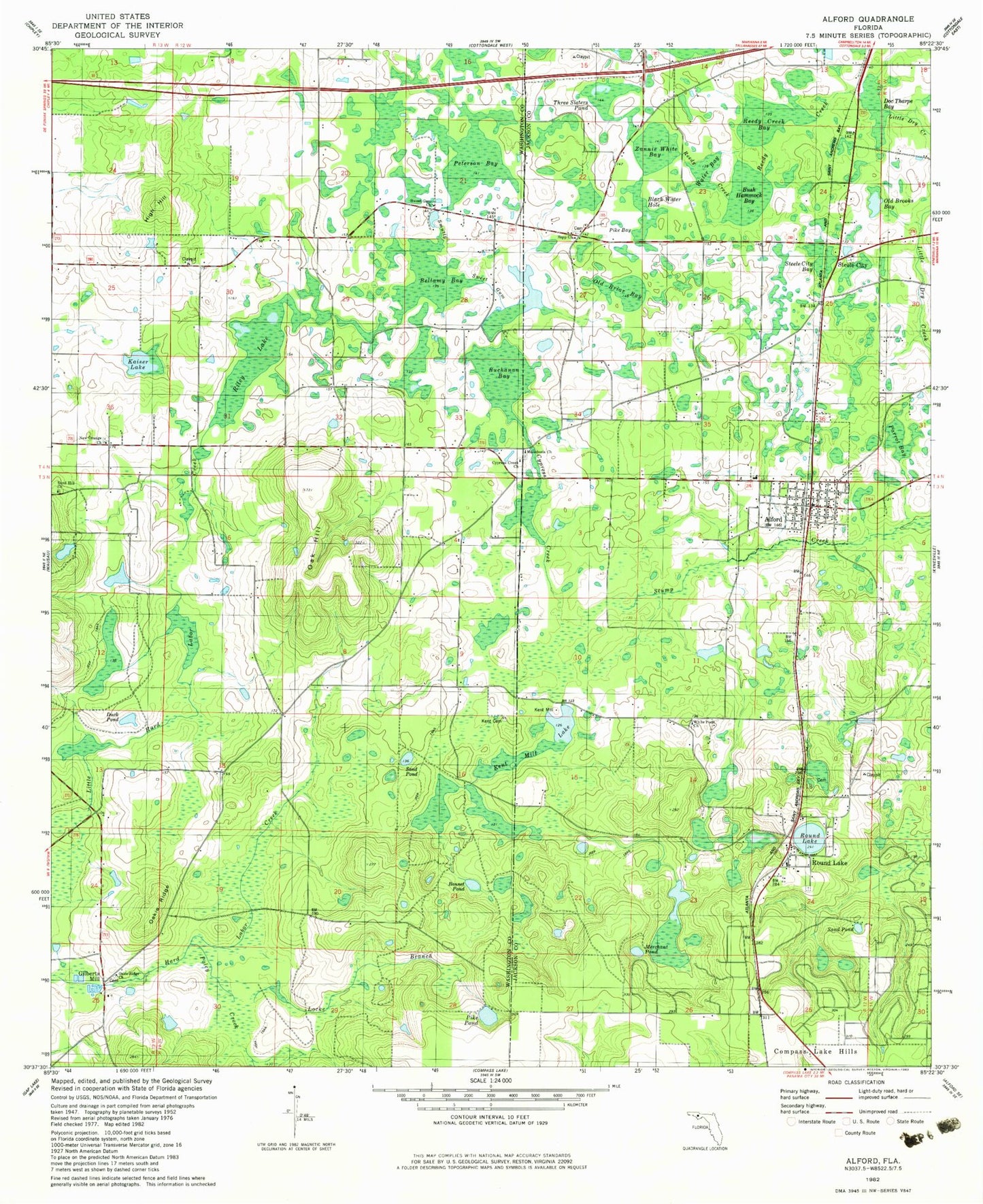 Classic USGS Alford Florida 7.5'x7.5' Topo Map Image
