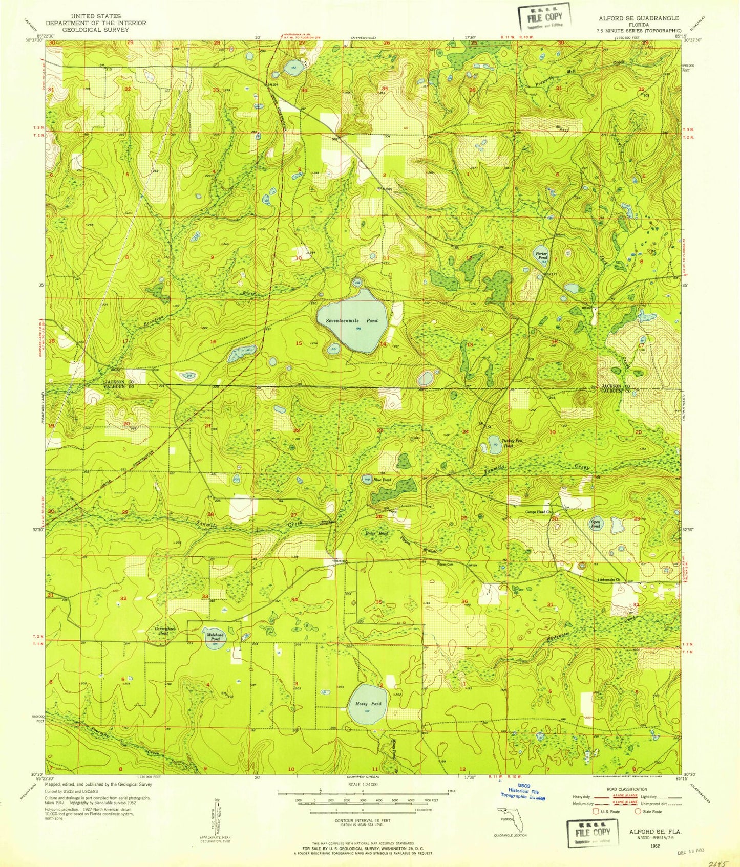 Classic USGS Alford SE Florida 7.5'x7.5' Topo Map Image