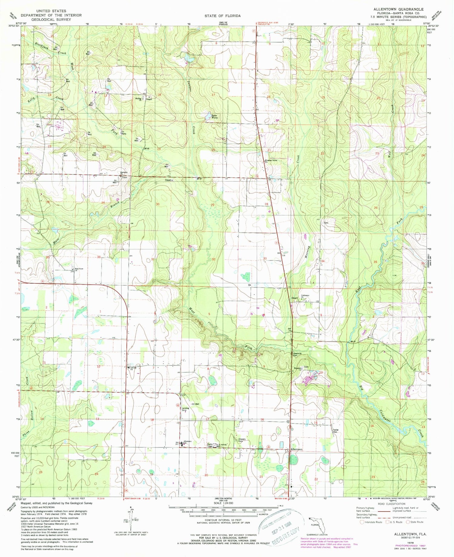 Classic USGS Allentown Florida 7.5'x7.5' Topo Map Image