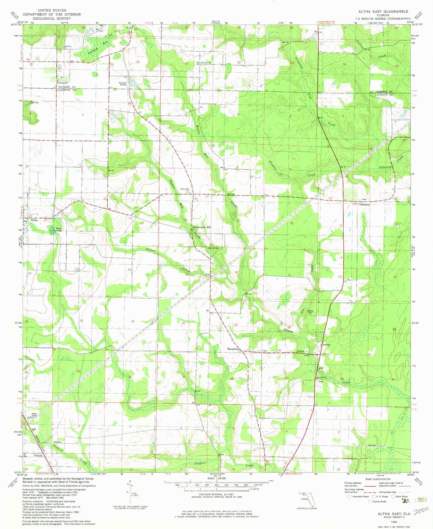Classic USGS Altha East Florida 7.5'x7.5' Topo Map Image