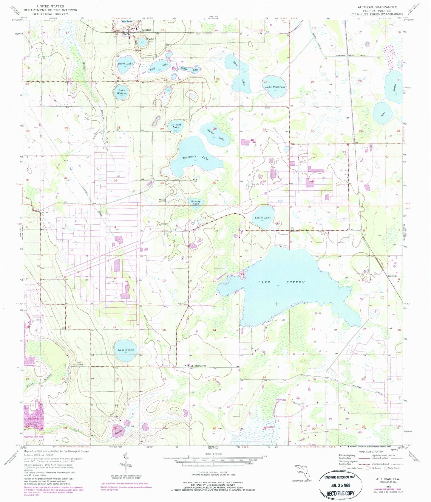 Classic USGS Alturas Florida 7.5'x7.5' Topo Map Image