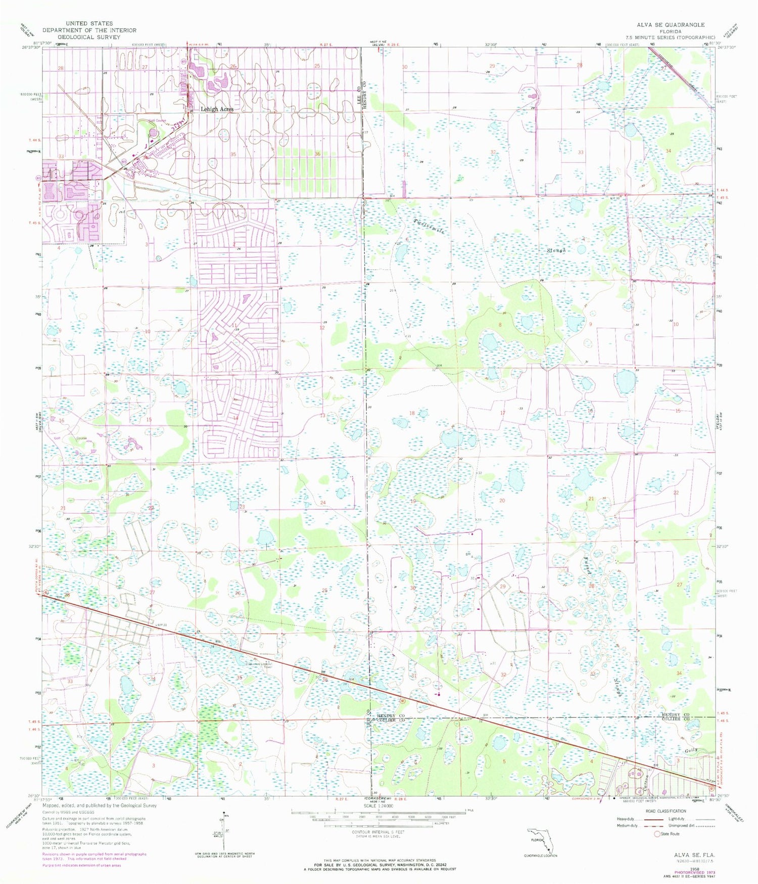 Classic USGS Alva SE Florida 7.5'x7.5' Topo Map Image