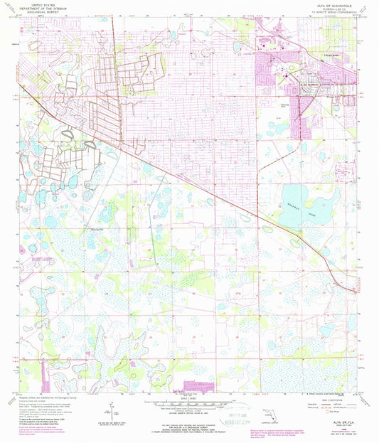 Classic USGS Alva SW Florida 7.5'x7.5' Topo Map Image