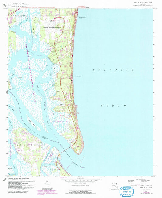 Classic USGS Amelia City Florida 7.5'x7.5' Topo Map Image