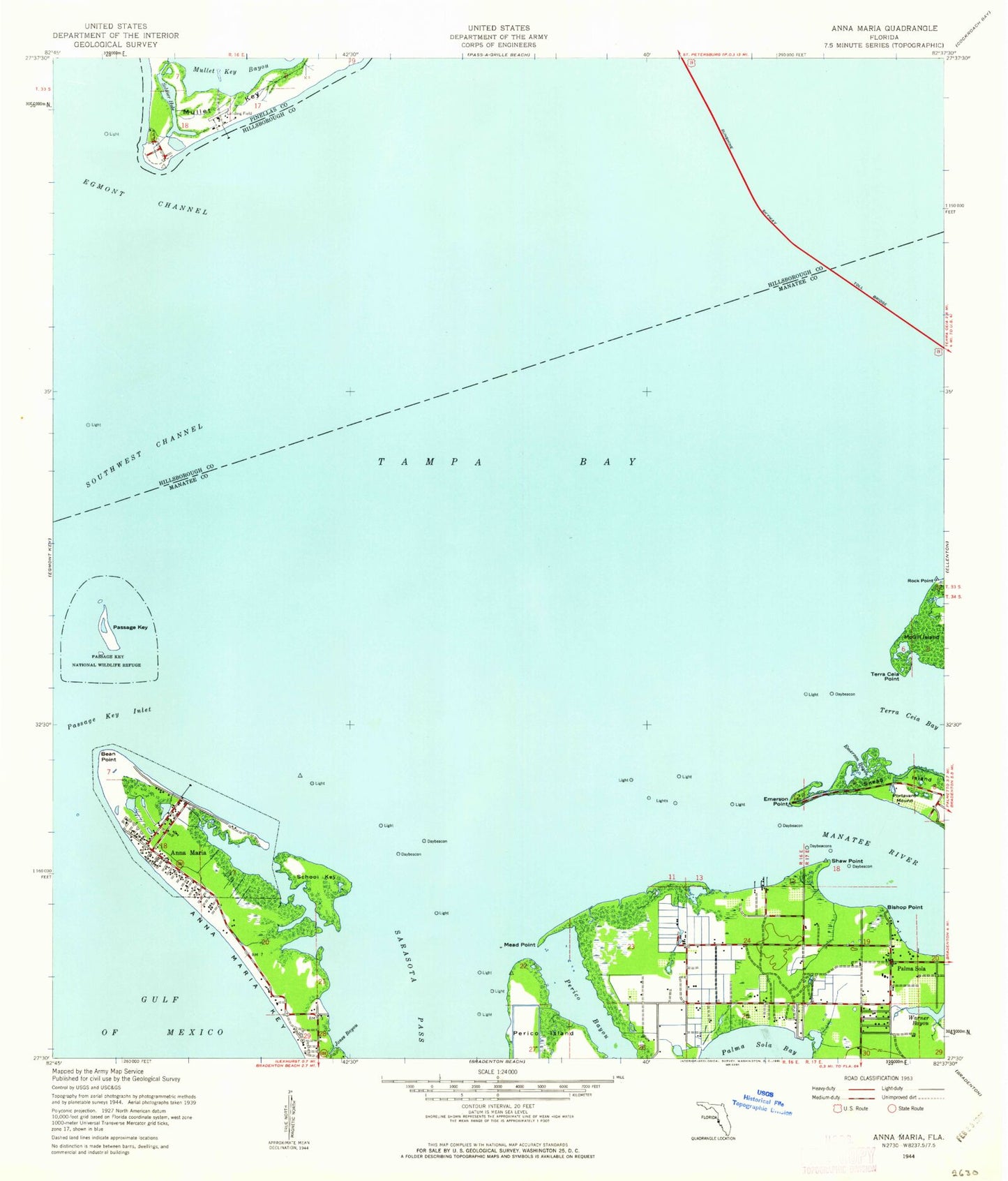 Classic USGS Anna Maria Florida 7.5'x7.5' Topo Map Image