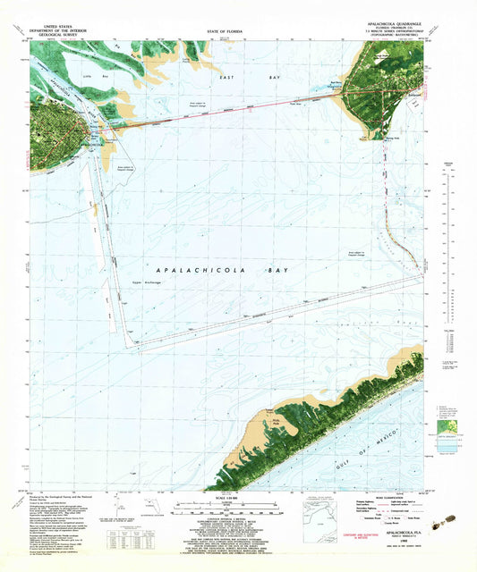 Classic USGS Apalachicola Florida 7.5'x7.5' Topo Map Image