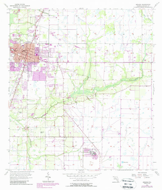 Classic USGS Arcadia Florida 7.5'x7.5' Topo Map Image