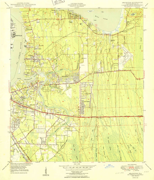 Classic USGS Arlington Florida 7.5'x7.5' Topo Map Image